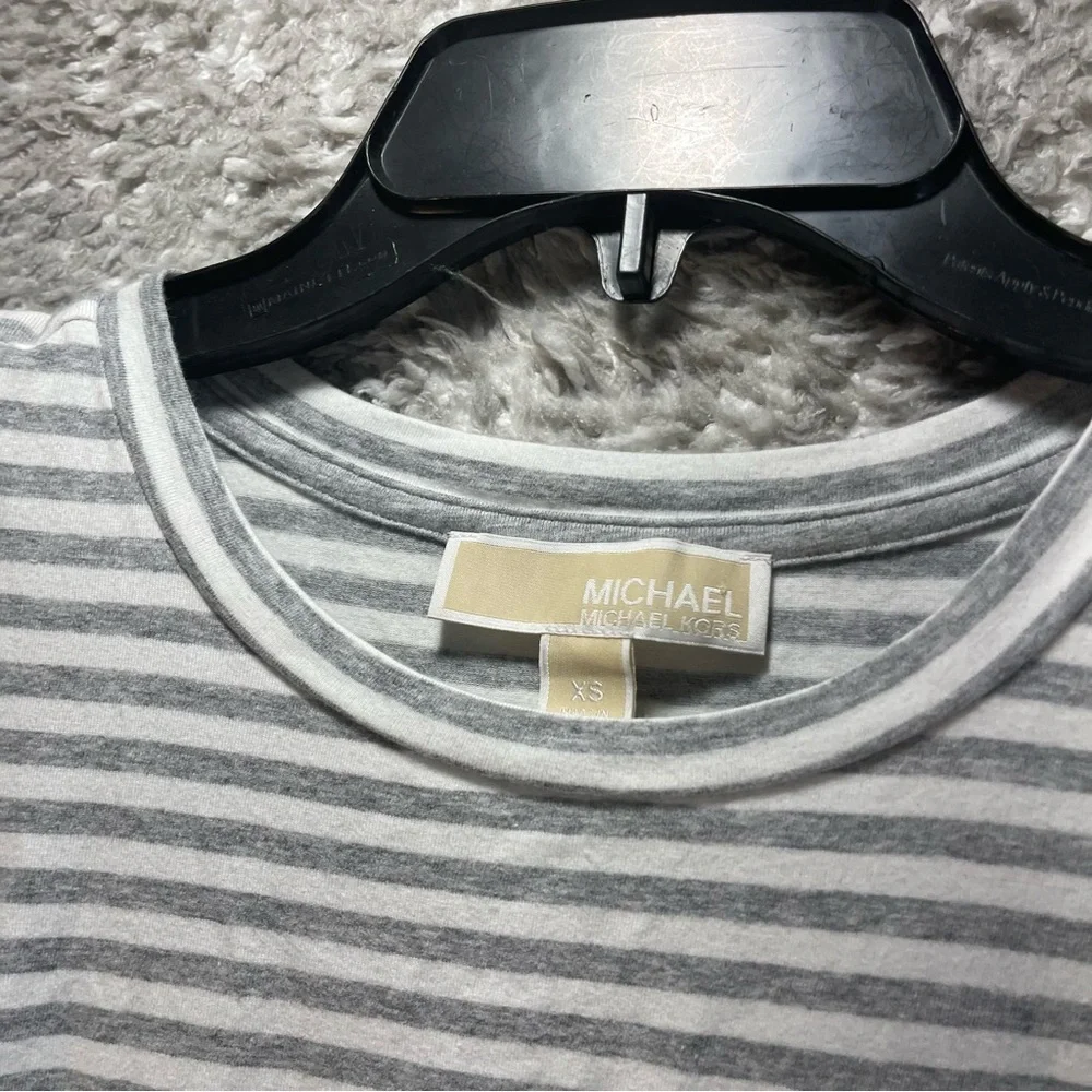 Michael Kors Womens Gray White Dress A-Line Striped Round Neck‎ XS Cotton